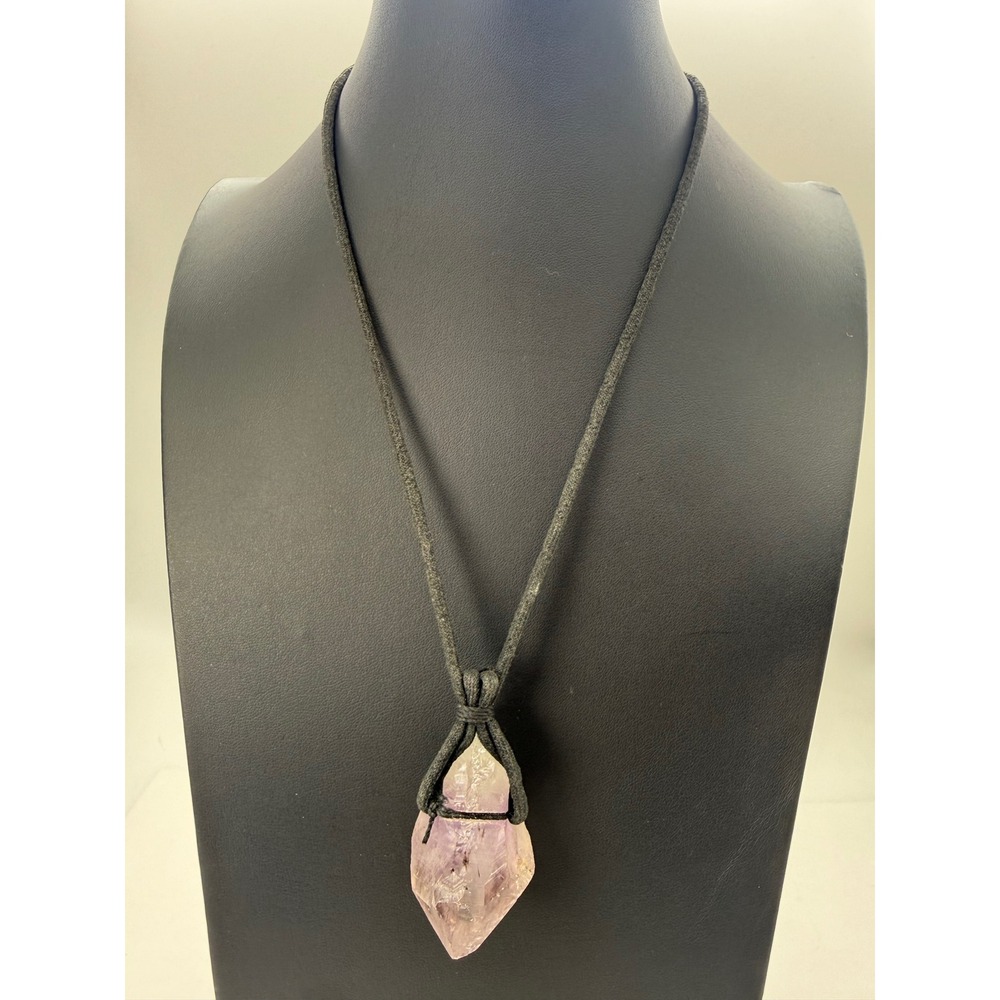 Amethyst Crystal Point Necklace Raw Purple Stone Black Cord Boho Earthy Jewelry